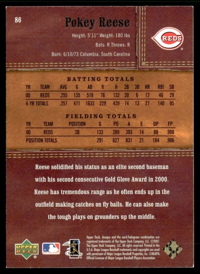 2001 Upper Deck Gold Glove Pokey Reese Cincinnati Reds #86 - Image 2 of 2