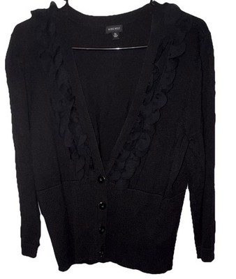 Nine West Women s Black Cardigan Sweater Button Ruffle V-Neck XL