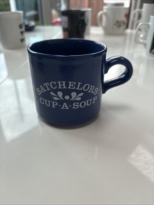 Junggesellen Tasse-A-Suppentasse blau Keramik Vintage 80er Jahre Werbung Sammler