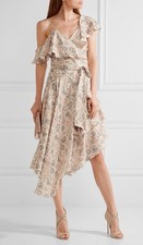 Zimmermann Asymmetric Wrap Dress Floral Silk Satin Ruffle Size AU 1 S US 4