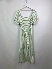 Monsoon Green Stripe Jacquard Belted Tiered Dress Smock Size XL Milkmaid