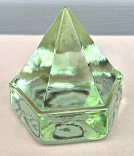 Nautical Ship Deck Prism Light Green Art Glass Pyramid Hexagonal Paperweight 3"