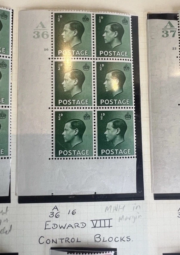 GB KE8 KEVIII Controls Corner Blocks Of 6 Mint Hinged In Margin 1/2d & 1d. — 第 3/4 张图片