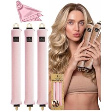 YOSHUYUKI Heatless Curling Rod Set Pink Overnight Hair Curler Satin Scarf - Pink