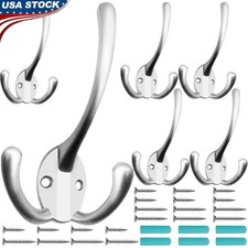 6 Pack Big Heavy Duty Three Prongs Coat Hooks Wall Mounted with 24 Screws Home
