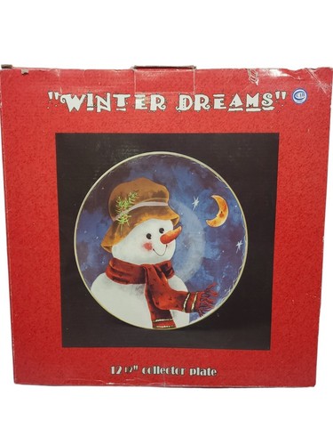 Vintage "Winter Dreams" 12.5 in Collector Plate Snowman Moon Night Sky - Picture 3 of 4