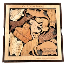 Cat Lovers Puzzle – wood brain teaser in frame with cover- original artwork