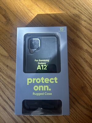 PROTECT ONN Rugged Phone Case for Samsung Galaxy A12-Black 15' Drop Protection