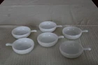 Glasbake Vintage Set Of 6 Lug Handled Soup Bowls White Milk Glass