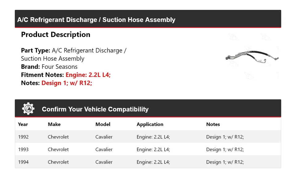 Шланг всасывающий разрядный для Chevrolet Cavalier 1992-94 годов выпуска в сборе 4 сезона - Изображение 2 из 4