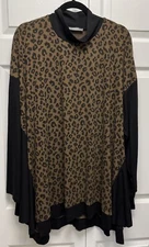 Alembika Chiu Trapeze Top Animal Print Brown With Mock Neck Size XL New