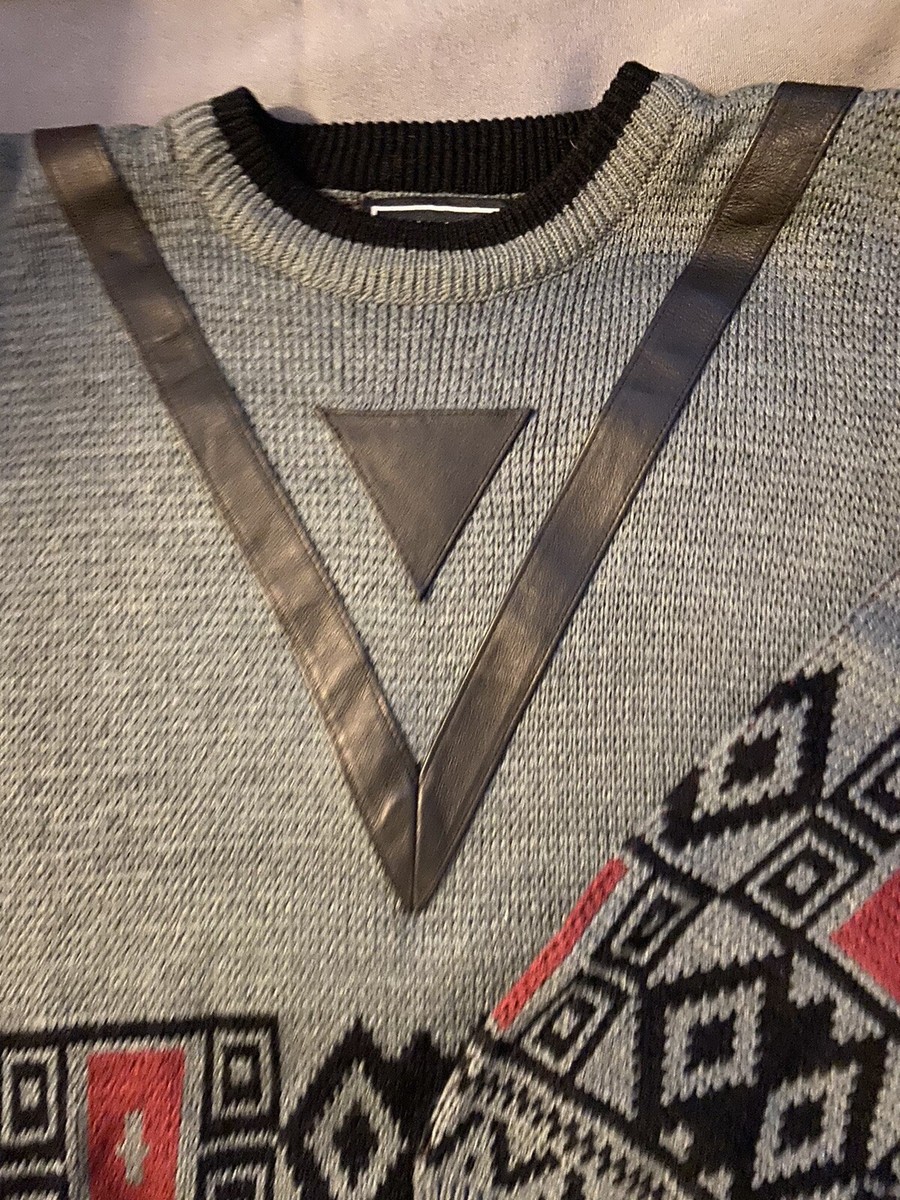 Vintage 1980s Jon1E Mens Sweater Pullover GREY AND BLACK WITH