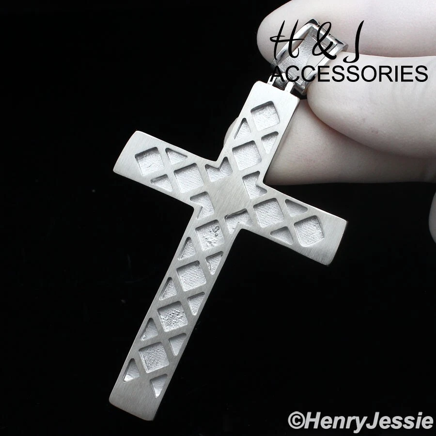 COLGANTE CRUZ JESUCRISTO GRANDE PLATA CIRCONITA CÚBICA HELADA ACERO INOXIDABLE HOMBRE*AIP142 Foto 4 de 4