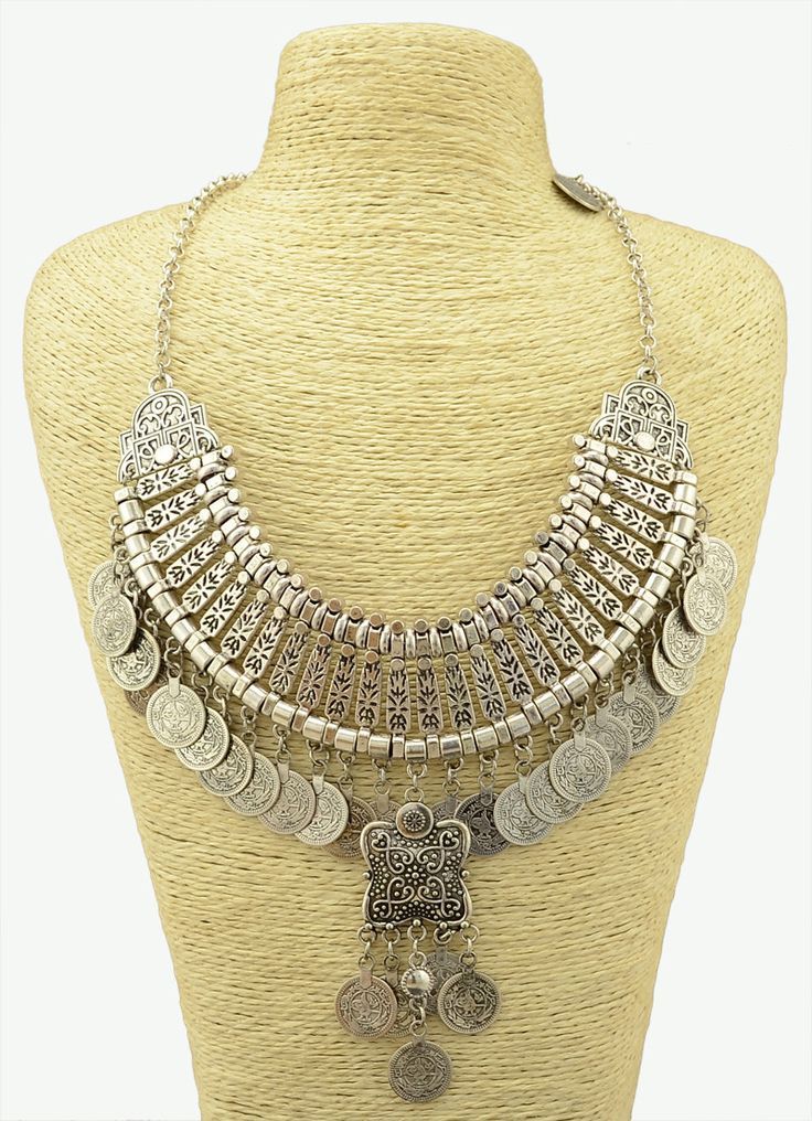 Collier Gargantilla Boho Argenté – Pièces Et Turquoise, Style Ethnique