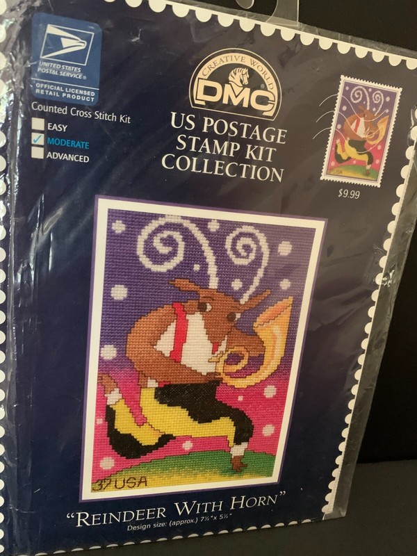 Cross Stitch Kit Christmas US Postage Stamp Collection Reindeer with Horn New