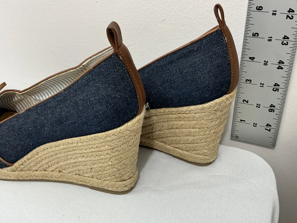 Sapato anabela feminino Bass Anne 9,5 M azul denim biqueira aberta espadrille - Imagem 4 de 4
