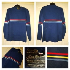 Vintage Sears Sweater Mens XL Blue Wool Pullover Jumper Warm Ski ainbow Stripe