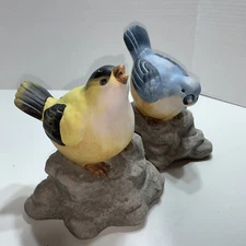 Ceramic Porcelain Birds Perched on Rocks Blue Bird & Finch