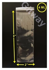 2" x 8" Reclosable Resealable Zip Top Lock 2x8 Bag Clear Poly Plastic Bags 4 MIL