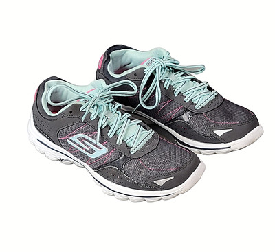 Skechers Go Walk 2 Flash Gray Aqua Pink 