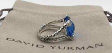 David Yurman 14mm Cushion on Point Blue Topaz Diamond Ring Size 7 J86