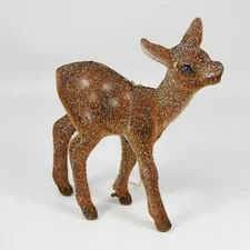 Vintage Flocked Glitter Deer Reindeer Fawn Christmas Ornament Figure German Deko