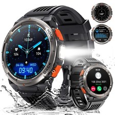Military Smart Watches for Men with LED Flashlight, Tactical Rugged with 1.45...