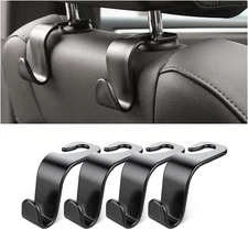4X Car Headrest Hooks – Black Seat Hangers for Bags, Coats, Groceries, More