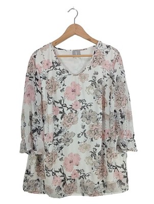 FAIR LADY Schlupf-Bluse Damen Bluse Gr. DE 52 pink-hellgrau-weiß Casual-Look