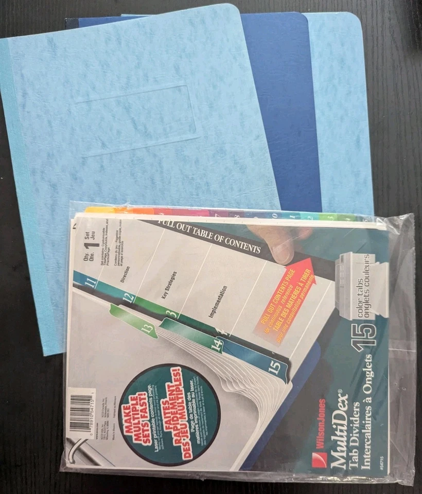 School Supplies Set 3 Oxford Report Cover 2 Prongs Light Dark Blue, Tab Divider - Image 2 of 4