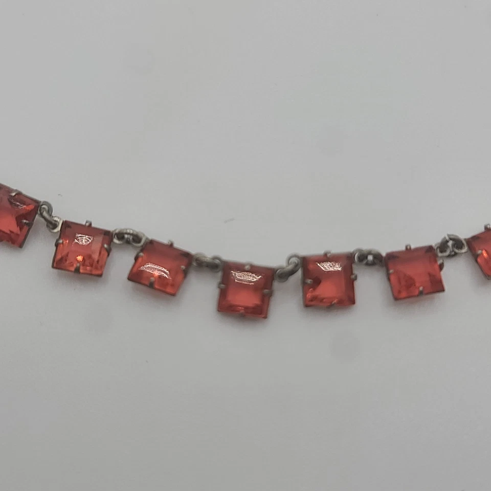 Collar Art Deco Vintage Rosa Estrás Checo Riviere Tono Plata Delicado 16" Foto 2 de 4