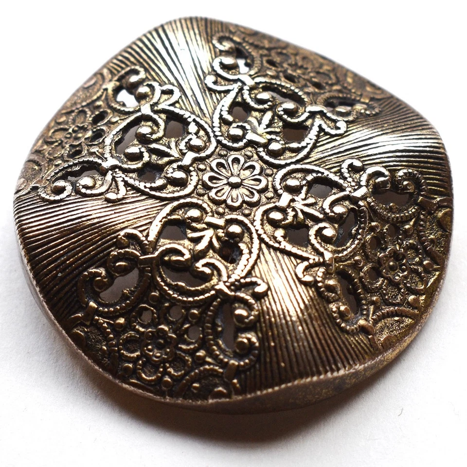 Large Metal Vintage Button Fancy Cross Shaped Pierced Floral 1-3/8” - Image 3 of 4