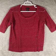 Signature Studio Metallic Open Knit Blouse Womens XL Red Avant Garde Chic Office