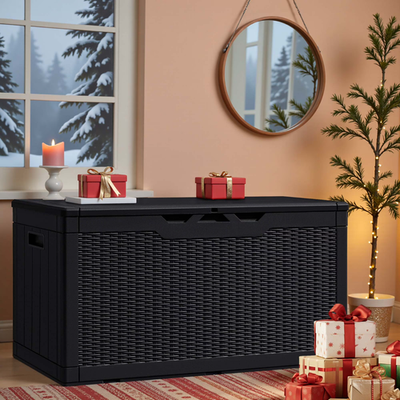 #ad 100 Gallon Resin Deck Box Indoor Outdoor Lockable Storage Container Black $72.98