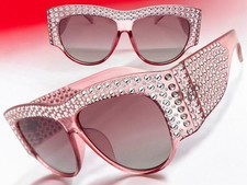 OVERSIZED EXAGGERATED Luxurious Vintage Retro SUNGLASSES Large Bling Pink Frame