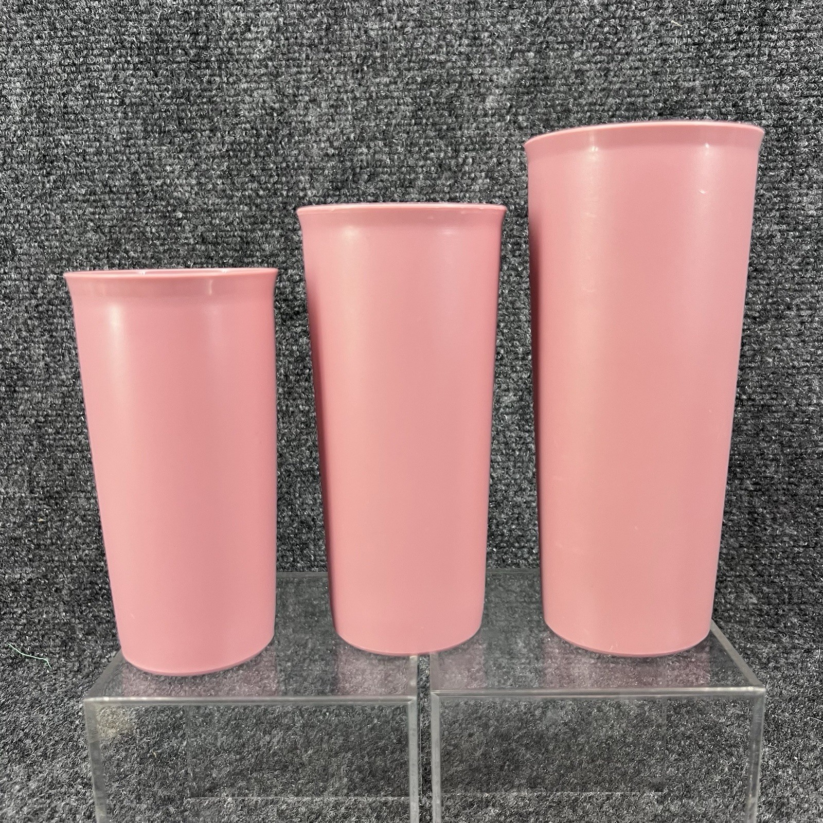 Vintage Tupperware Tumblers Set Of 3 Dusty Rose Pink Cups USA 107 115 116