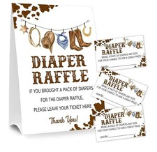 Diaper Raffle Tickets and Standing Sign Baby Shower Game Set, West Cowboy Theme