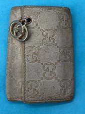 VINTAGE AUTHENTIC GUCCI GG MONOGRAM BEIGE LEATHER KEY CASE HOLDER WALLET