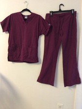 Cherokee Maroon short sleeve flair leg pockets scrub set XXS
