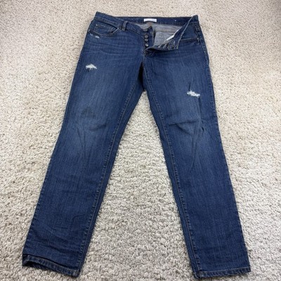 Ann Taylor Loft Boyfriend Jeans Womens Size 8 / 29 Blue Distressed Button Fly 