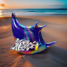 Hand-Blown Art Glass Iridescent Tropical Fish Paperweight Angel Fish Vintage