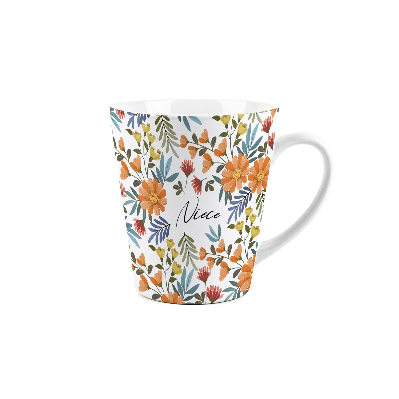 Niece Floral Mug - Orange Flowers Ceramic Latte Cup Gift for Her