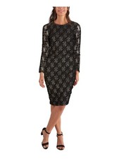 KENSIE Womens Body Con Midi Dress Black Zippered Crew Neck Party Juniors 0