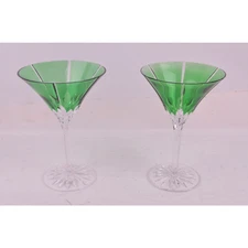 Set x2 Martini Crystal Glass Glasses By Ajka Castille Albinka Green Flaw Hungary