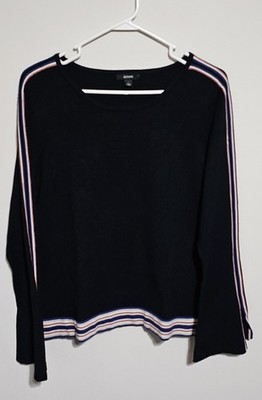 New w/o Tags Alfani Women's Varsity Stripe Bell Sleeve Black Sweater Size L