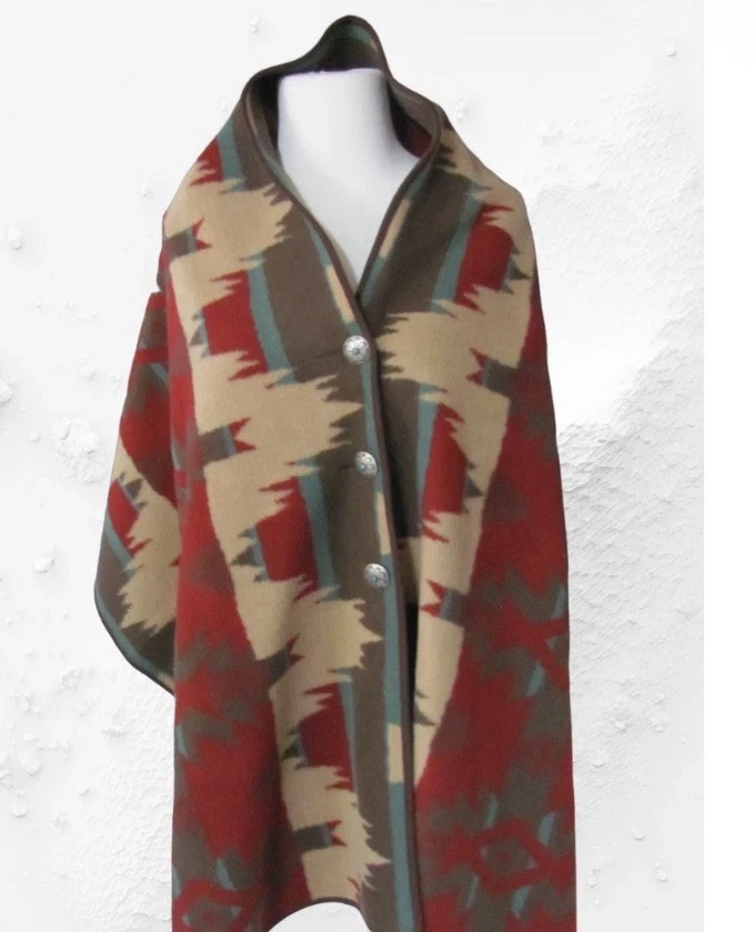 TASHA POLIZZI COLLECTION LADIES PONCHO, WRAP, Silver Concho Buttons.