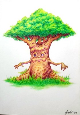 Original Art Small Color Pencil Drawings On Paper: ''Little Tree Dude''