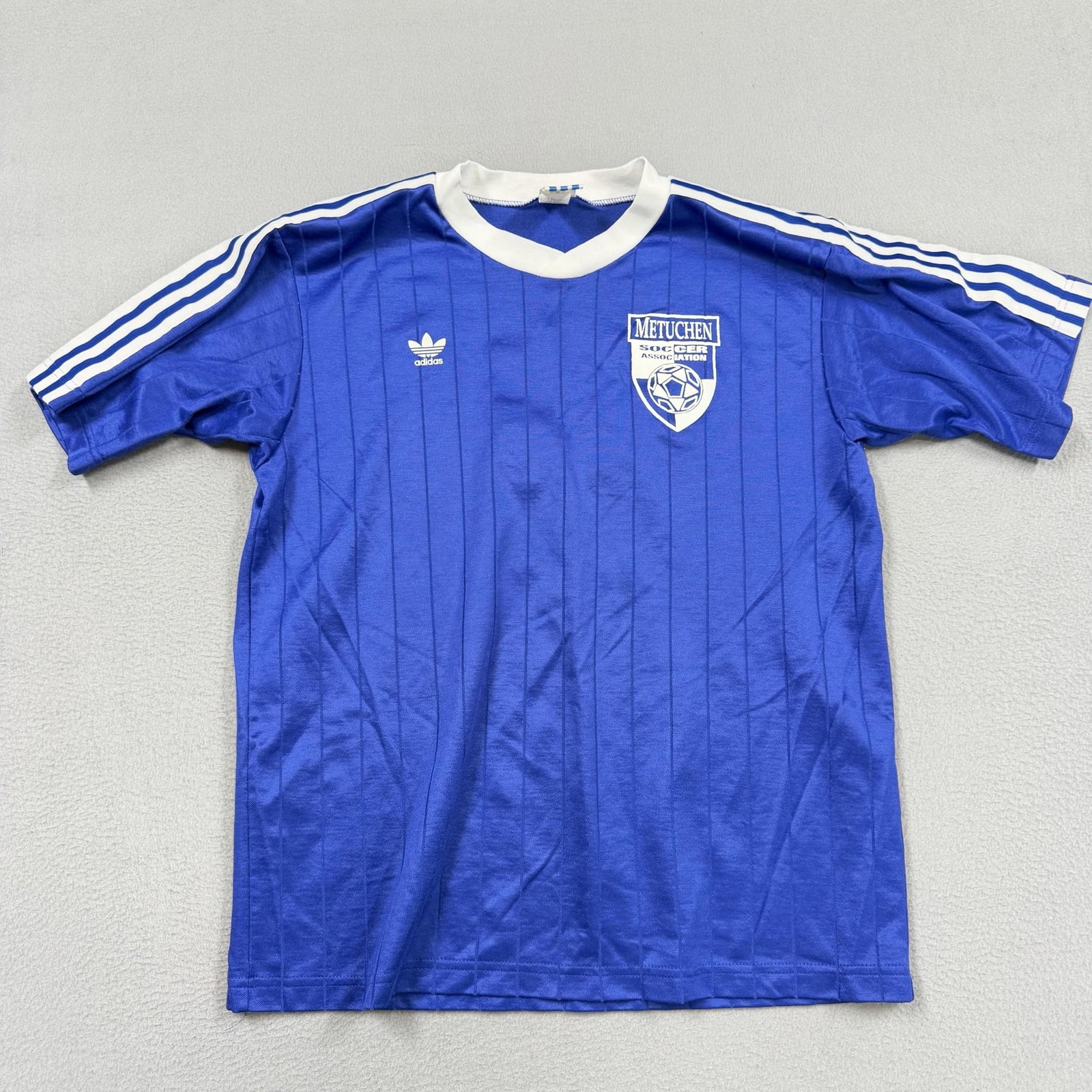 Vintage Adidas Shirt Mens Small Blue Short Sleeve Metuchen Soccer Jersey Top