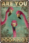 Funny Flamingo Bathroom Tin Metal Signs Home Décor Are You Pooping Vintage Tropi