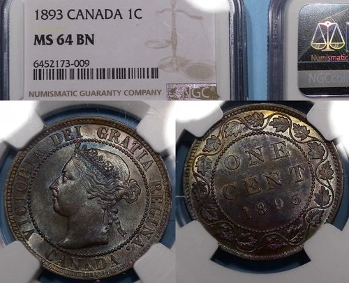 1893 CANADA CENT NGC MS 64 BN CANADA AUCTION COMP $304 #AC1-35x